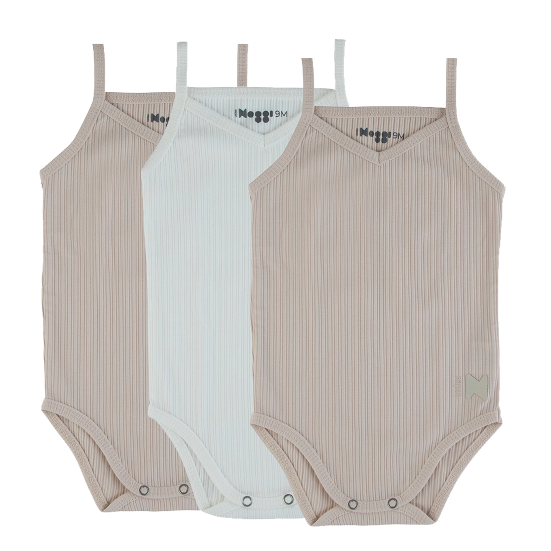 3Pk Ribbed Bodysuits - Taupe/white