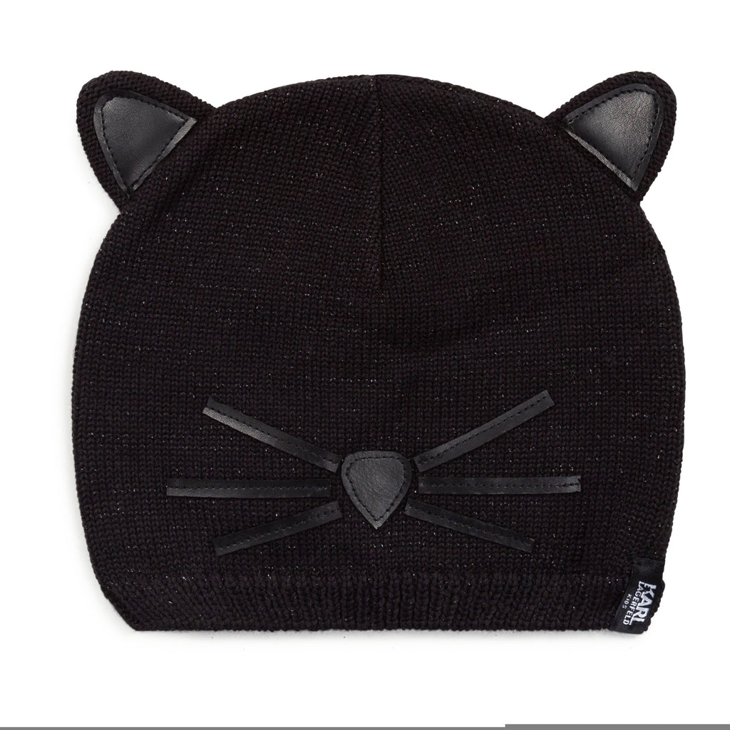 Karl Lagerfeld  Knitted Hat With Cat Ears - BLACK
