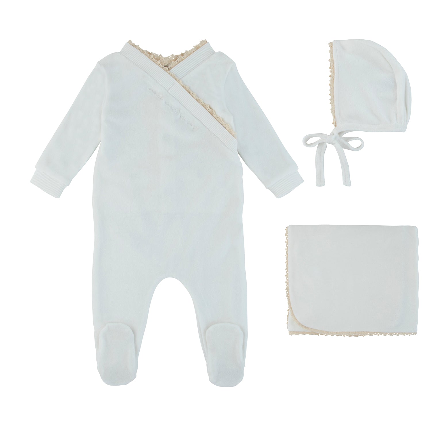 Velour Lace Trimmed Take Me Home Set - Ivory