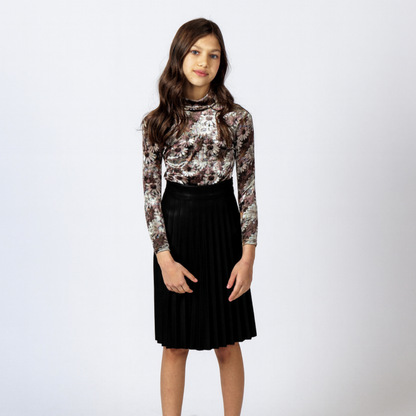 Pleated Leather Skirt - Black