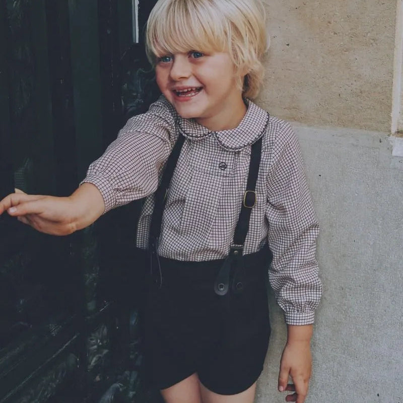 Chekered Romper And Shirt - Brown