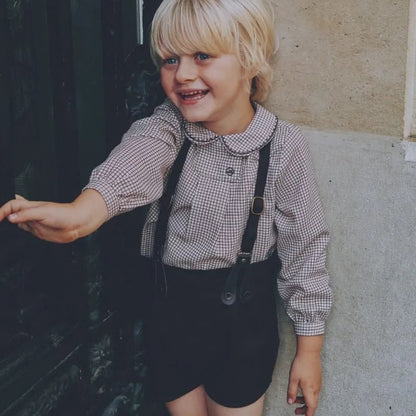 Chekered Romper And Shirt - Brown