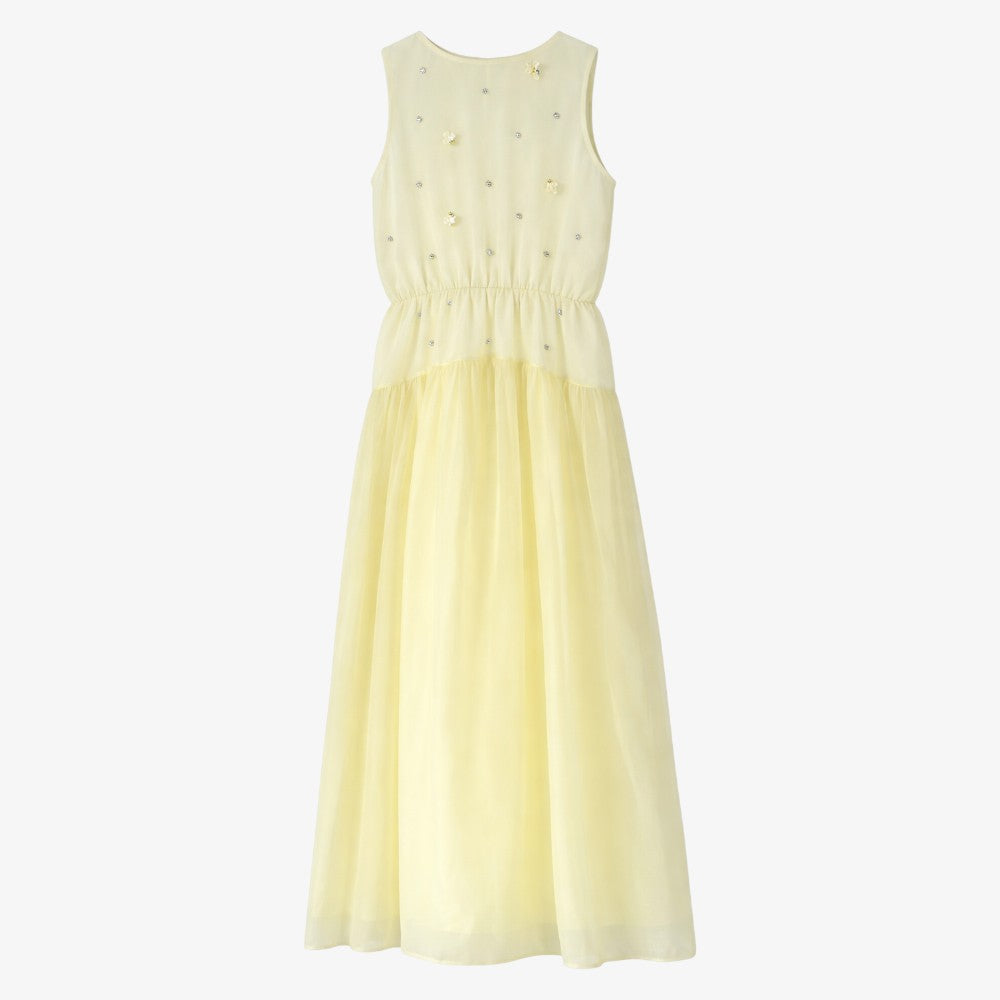 Rhinestone Studded Chiffon Jumper - Yellow