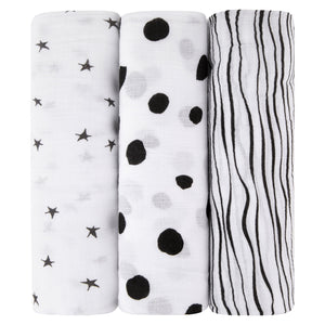 Ely`s & Co Muslin Swaddle 3 Pack - Black/white