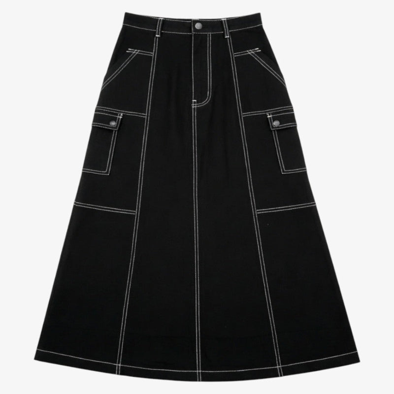 Cargo Stitch Detail Maxi Skirt - Black