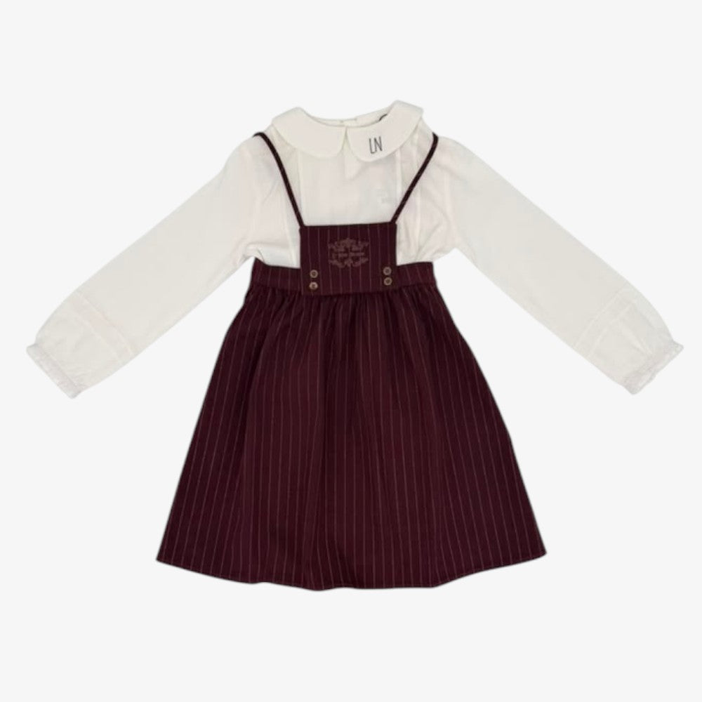 Pinstripe Shirt And Jumper - Burgundy
