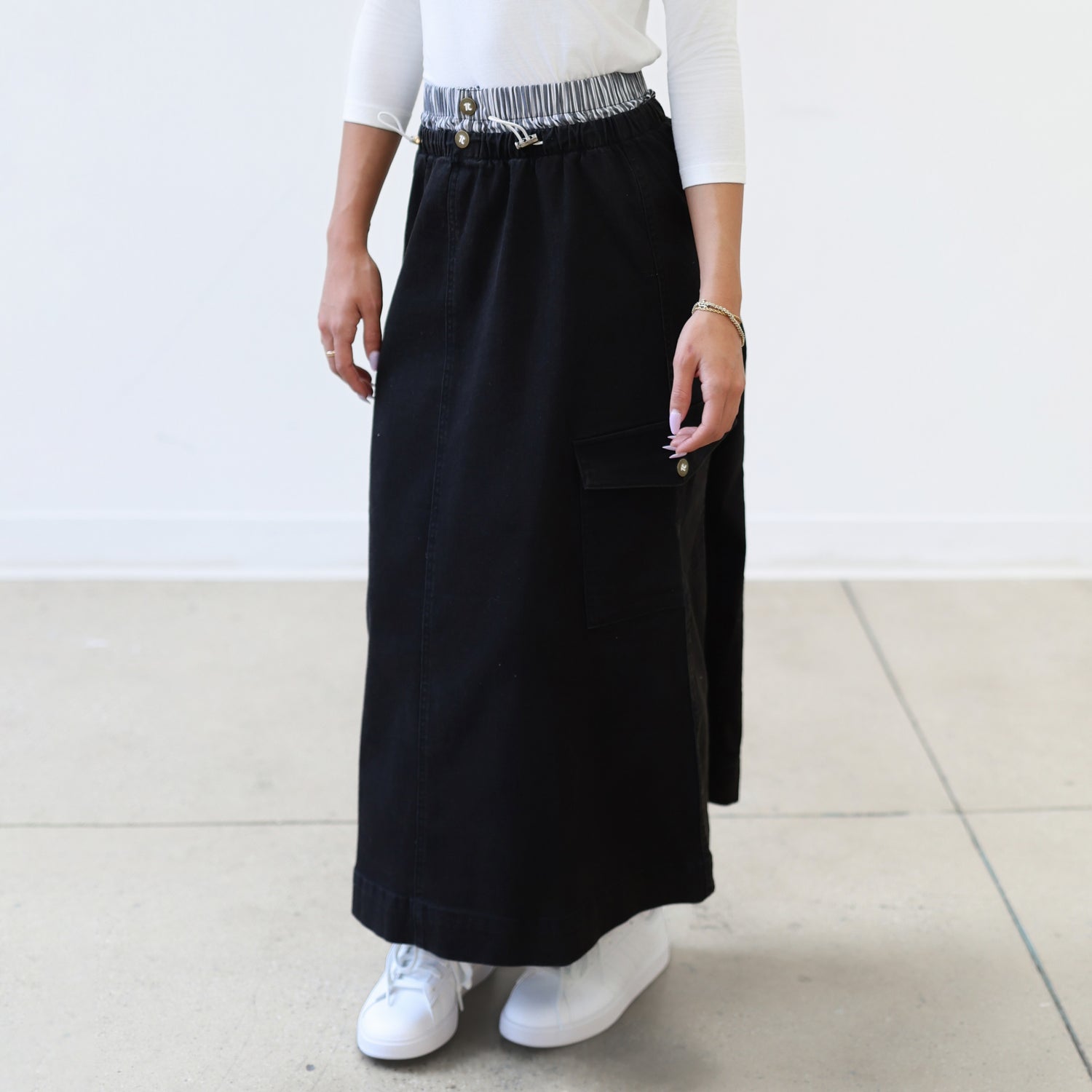 Double Waistband Skirt - Black