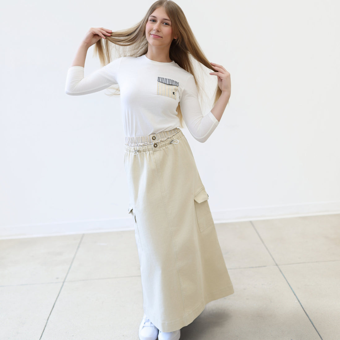 Double Waistband Skirt - Stone