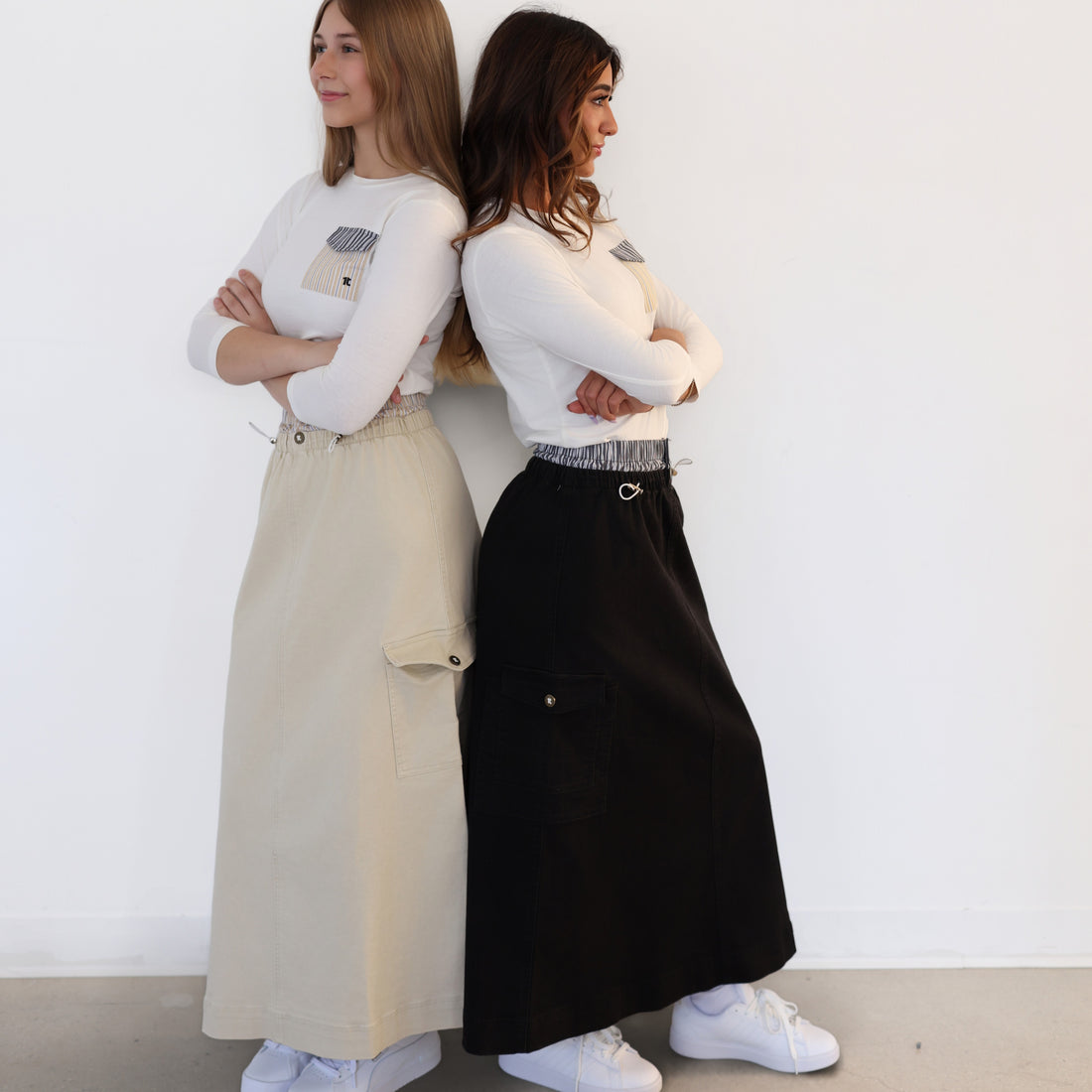 Double Waistband Skirt - Black