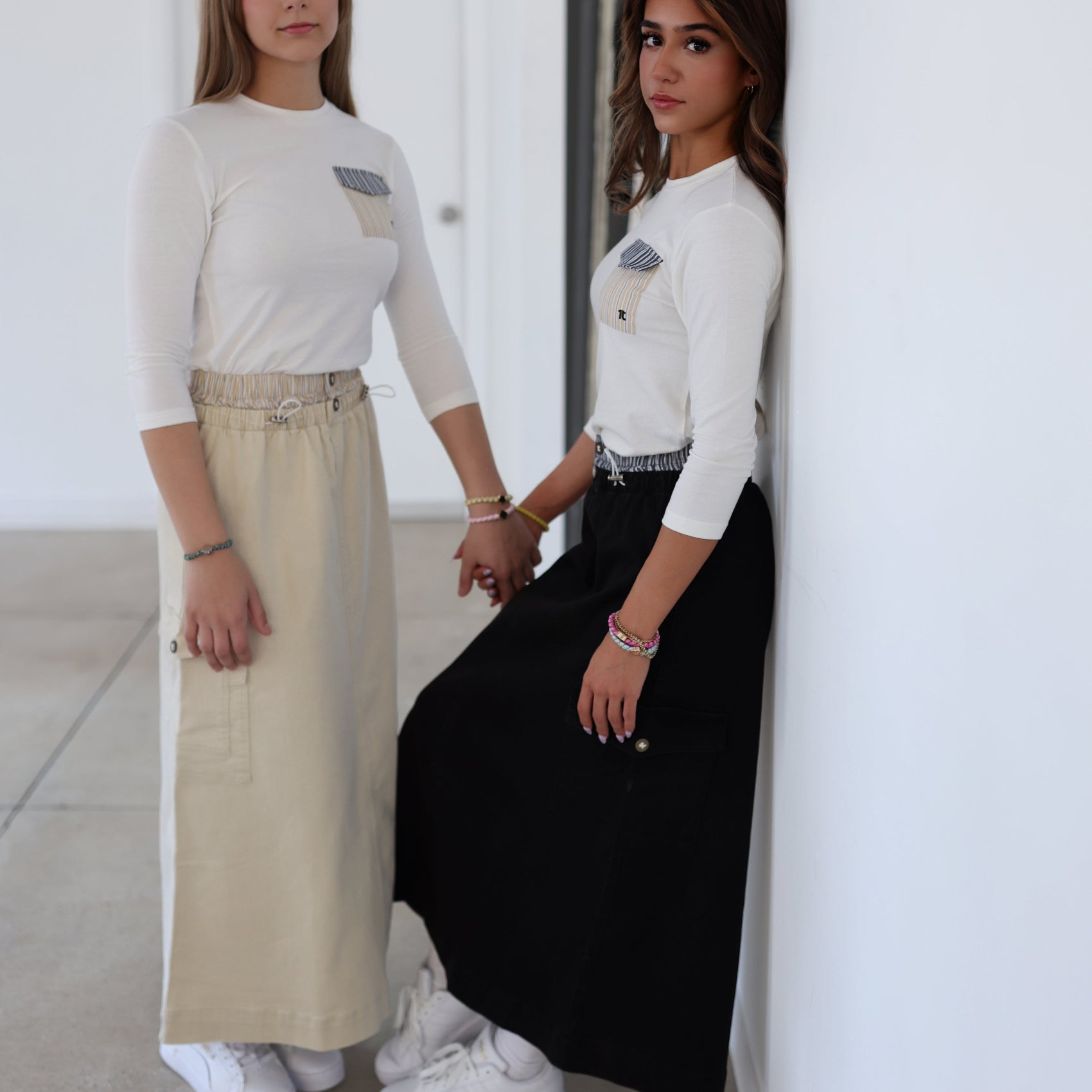 Double Waistband Skirt - Stone