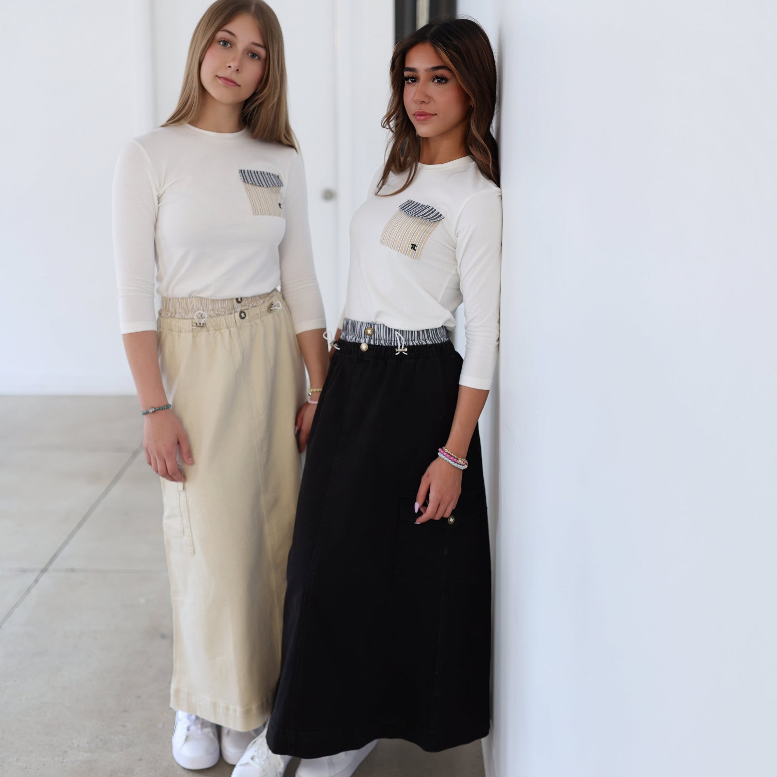 Double Waistband Skirt - Stone