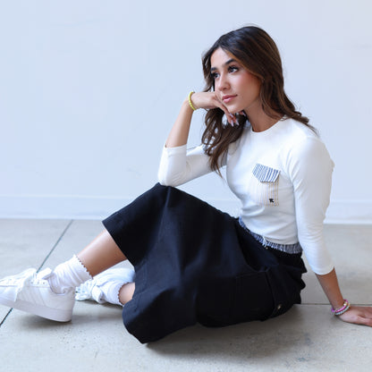 Double Waistband Skirt - Black