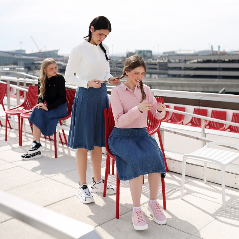 Pleated Denim Skirt - Blue Denim