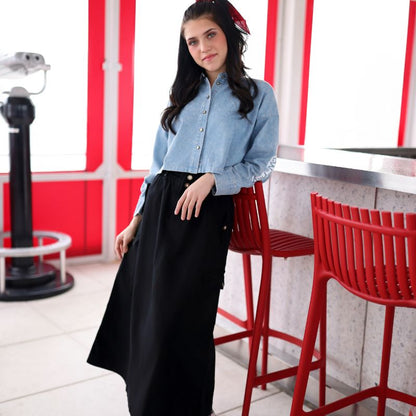 Pocket Skirt - Black Denim