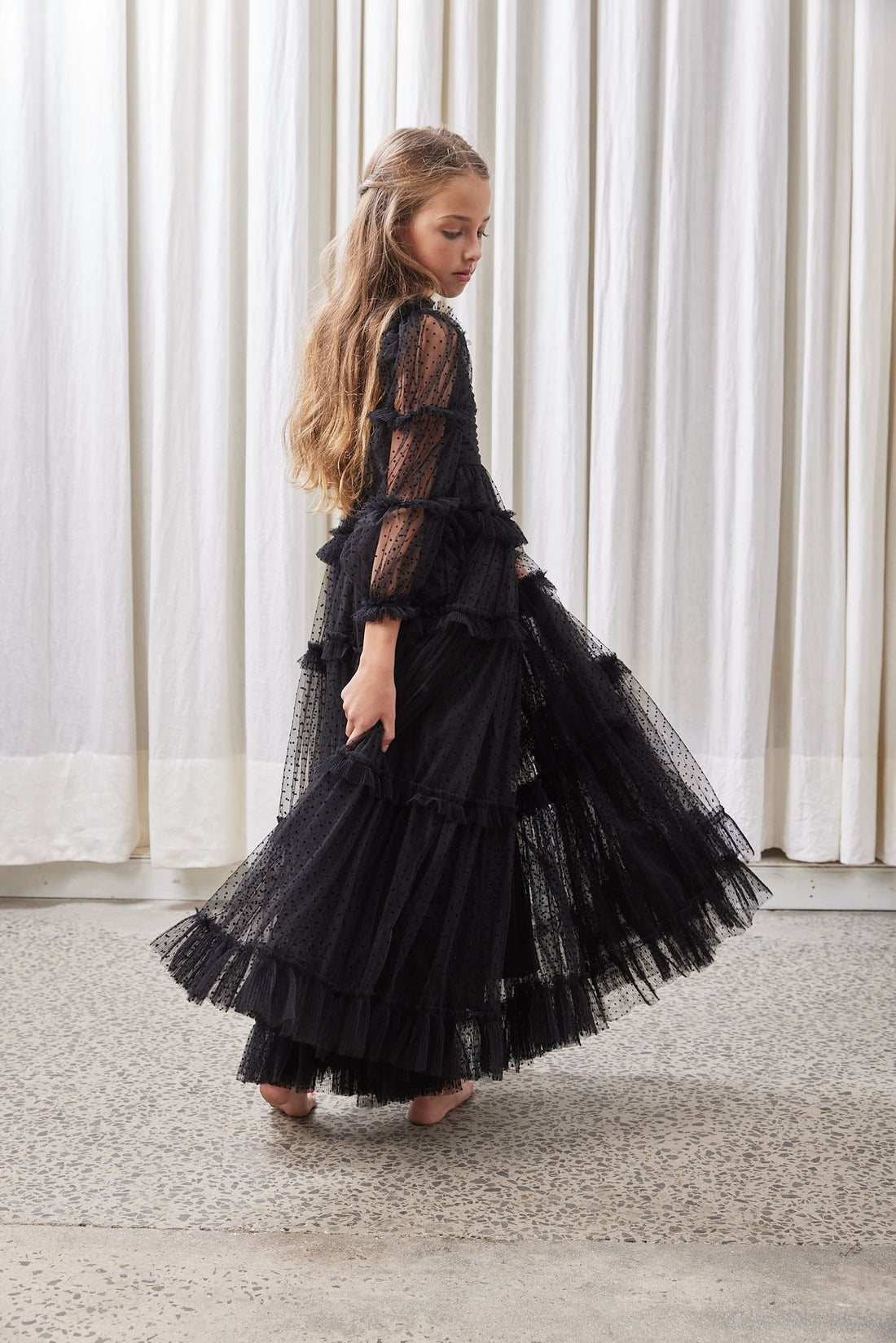 Tulle Pleated Frill Dress - Black