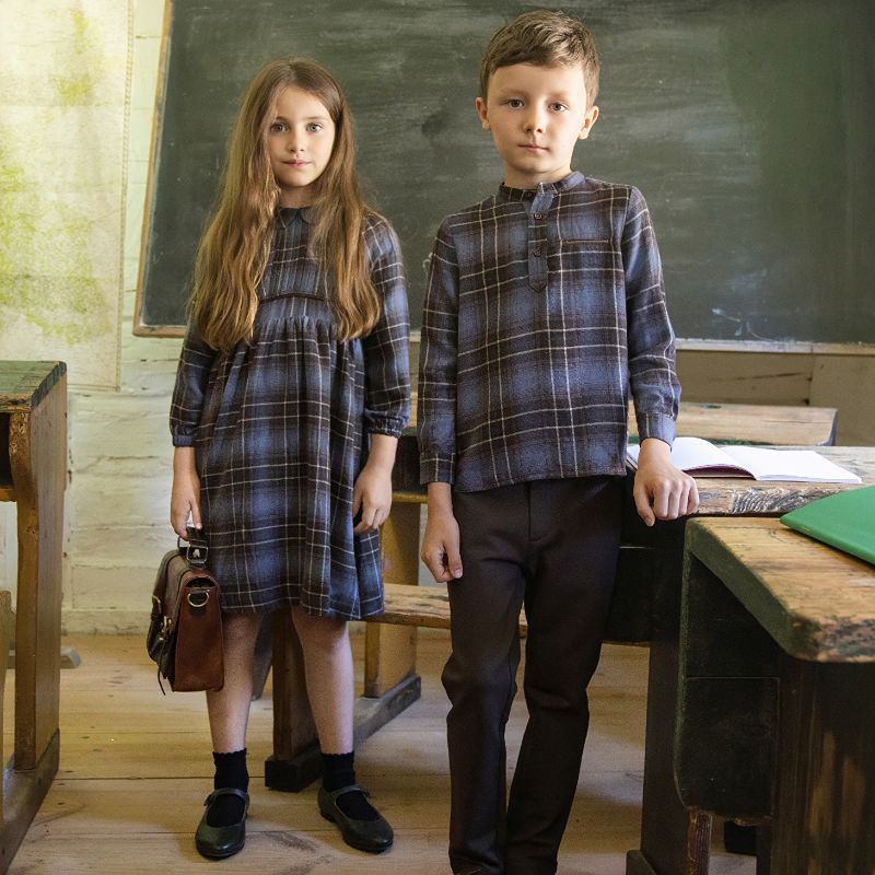 Plaid Bib Dress - Brown