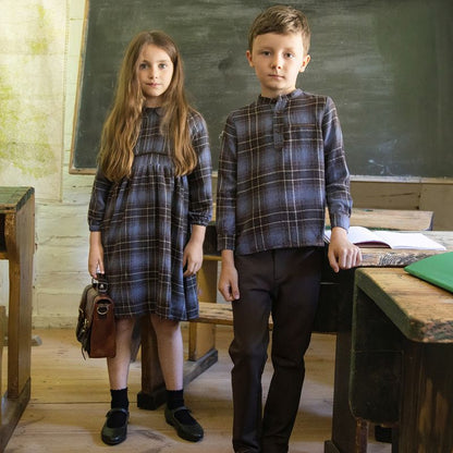 Plaid Bib Dress - Brown