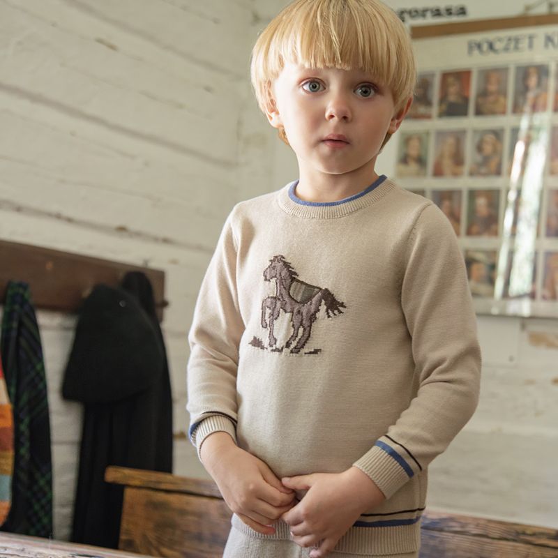 Horse Plaid Sweater - Stone