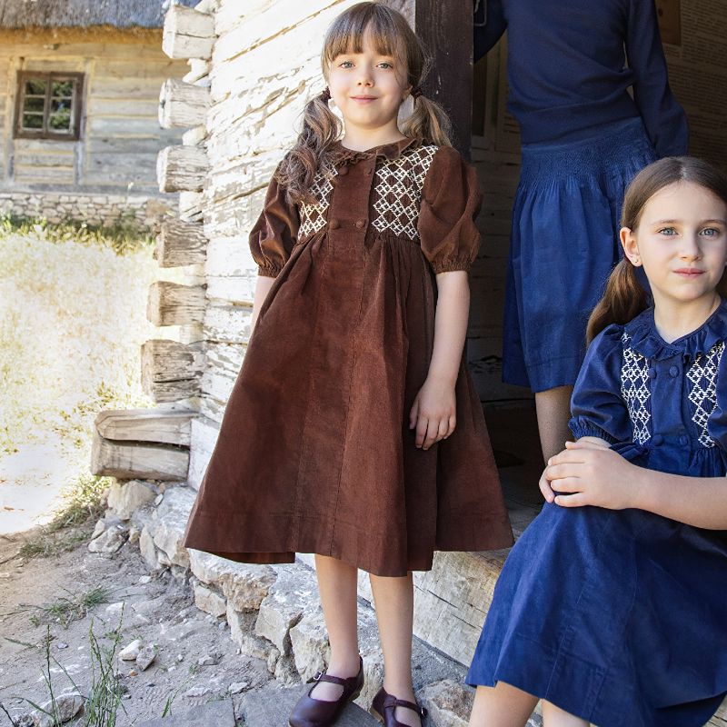 Smocked Cord Dress - Brown