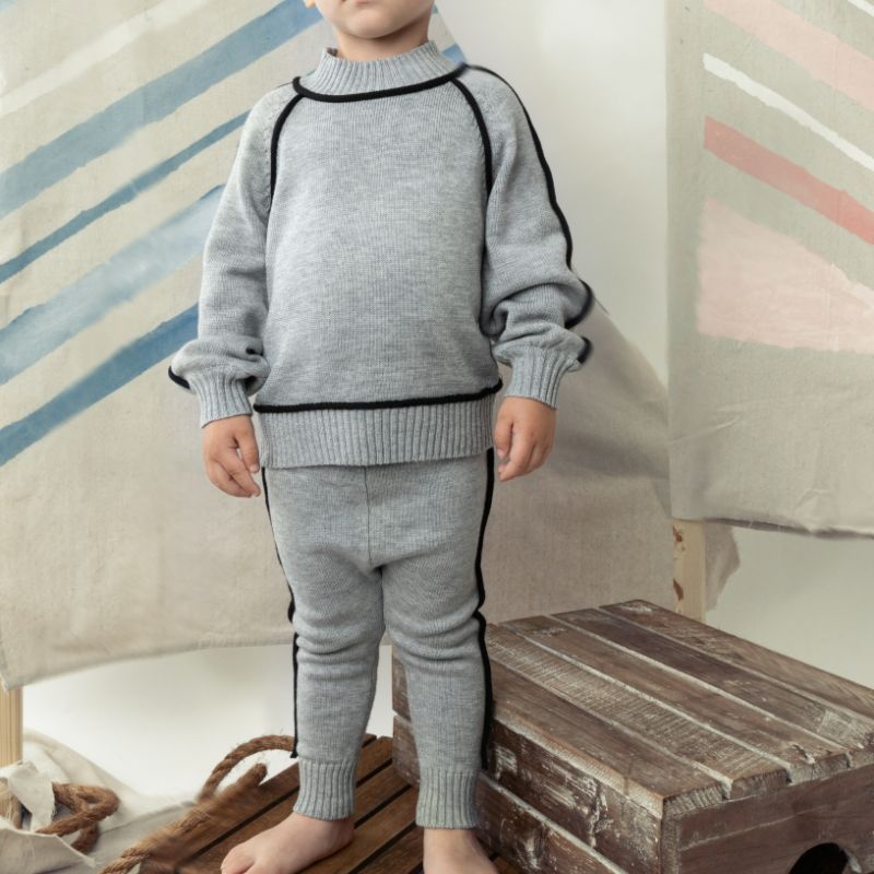 Trim Knit 2 Piece Set - Charcoal