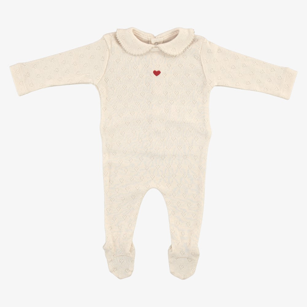 Heart Pointelle Footie - Natural