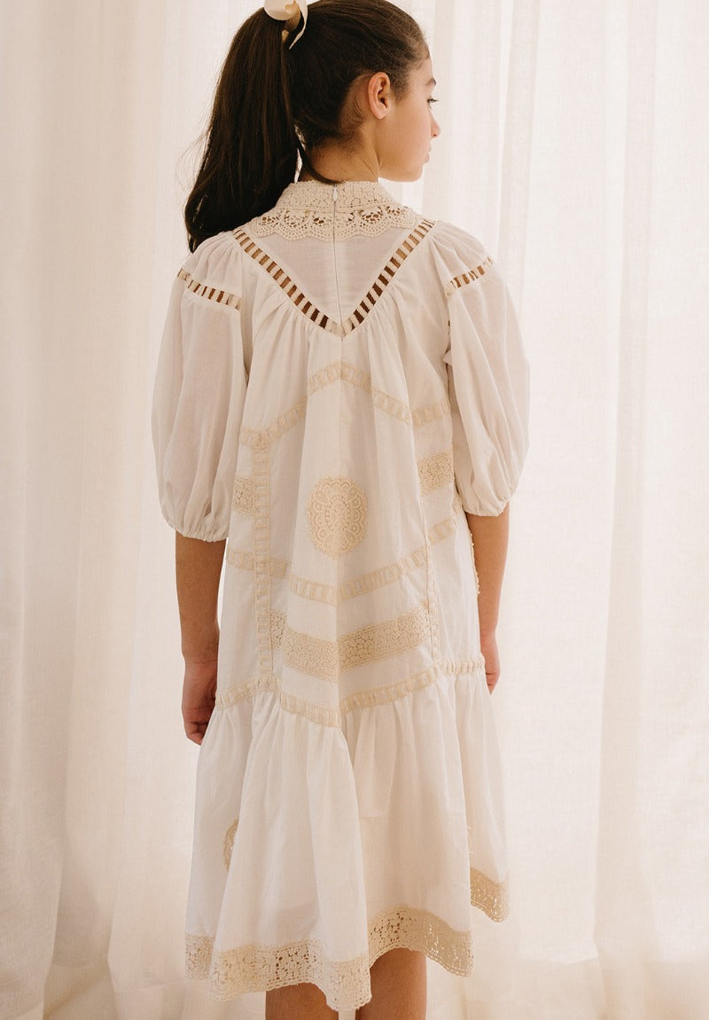 Doily Smock Dress - White-natural