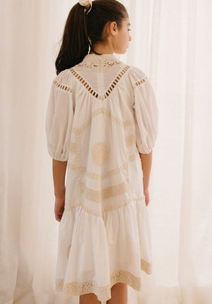Petite Amalie Doily Smock Dress - White-natural
