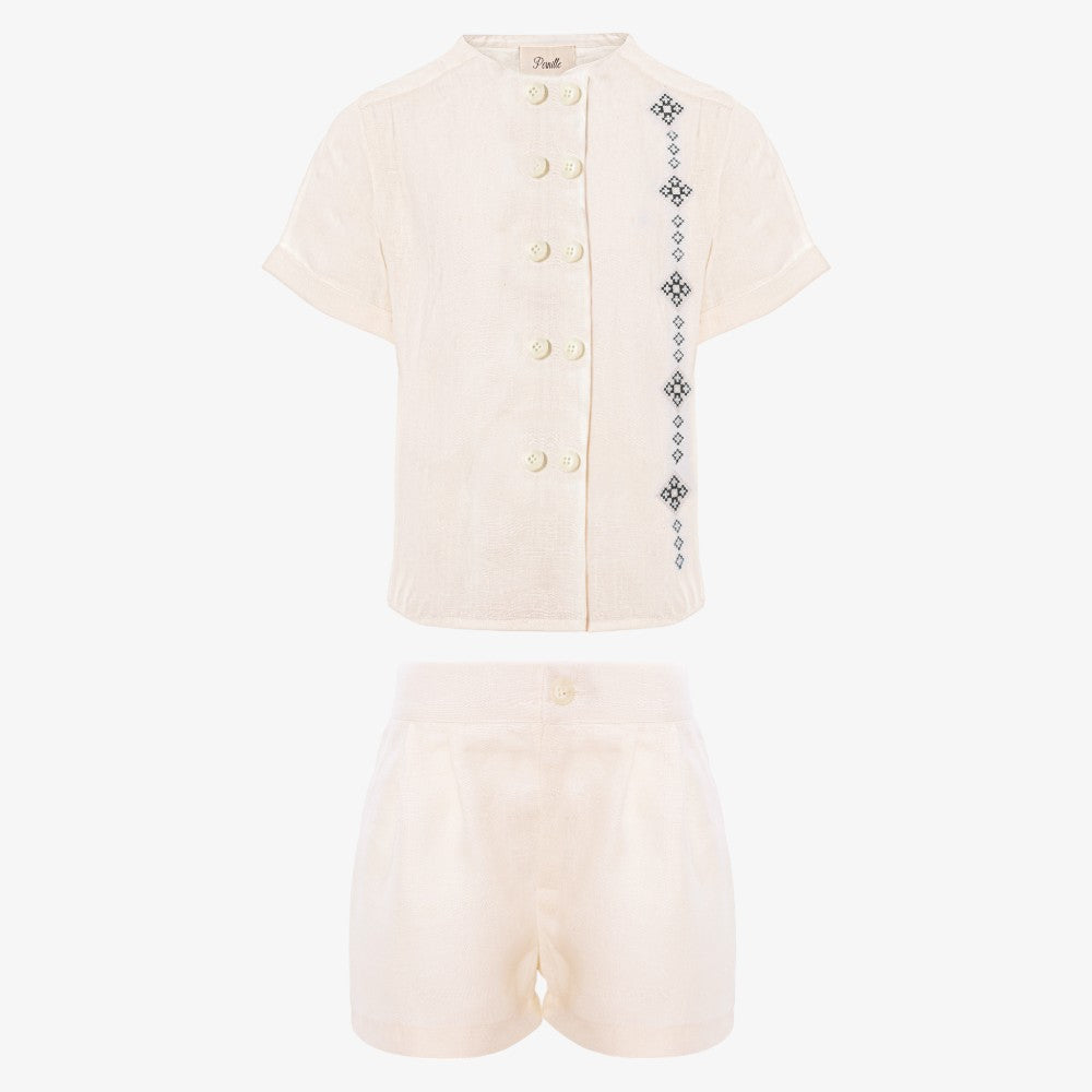 Embroidered Shirt And Shorts - Ivory
