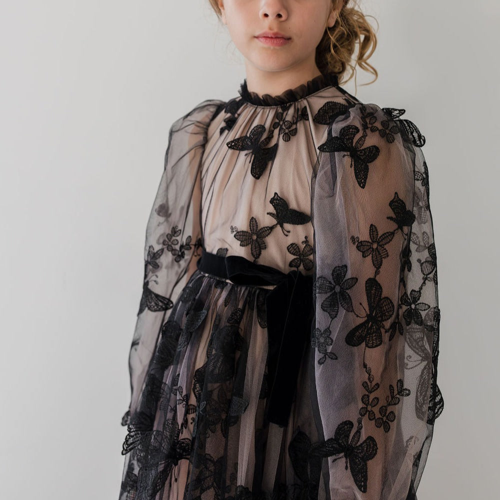 Butterfly Tulle Gown - Black/nude