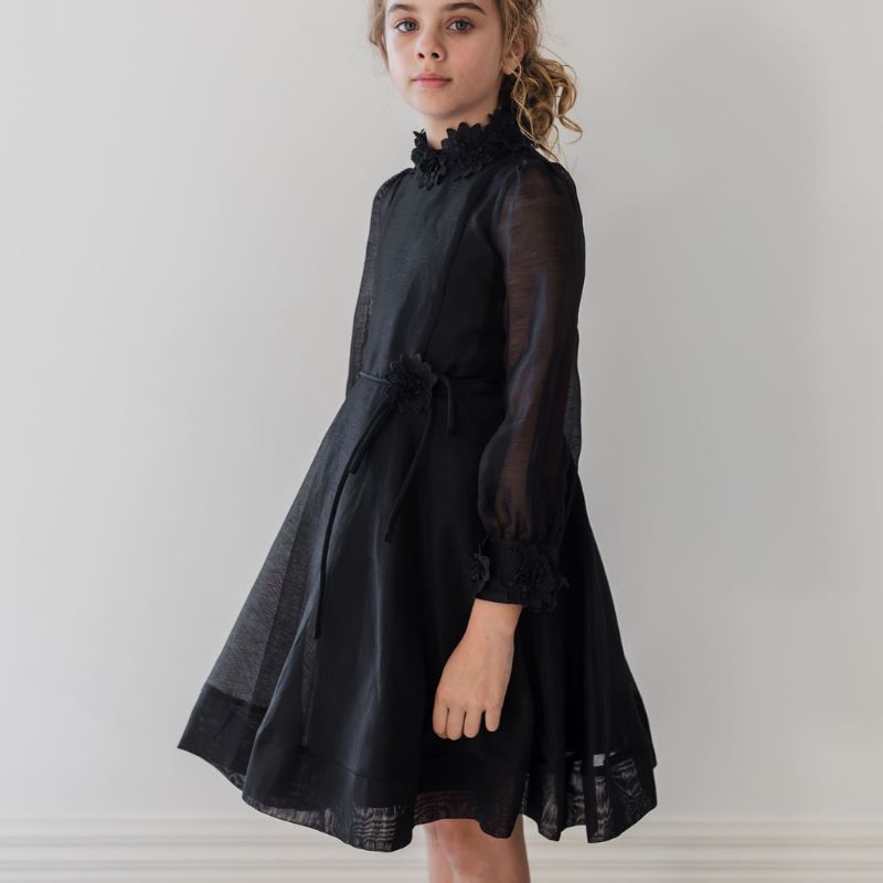 Flower Applique Dress - Black