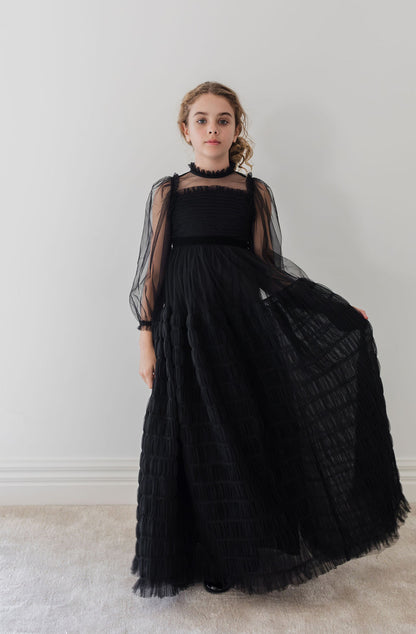 Tulle Smocked Dress - Black