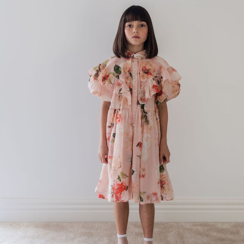 Linen Collar Dress - Peach Peony