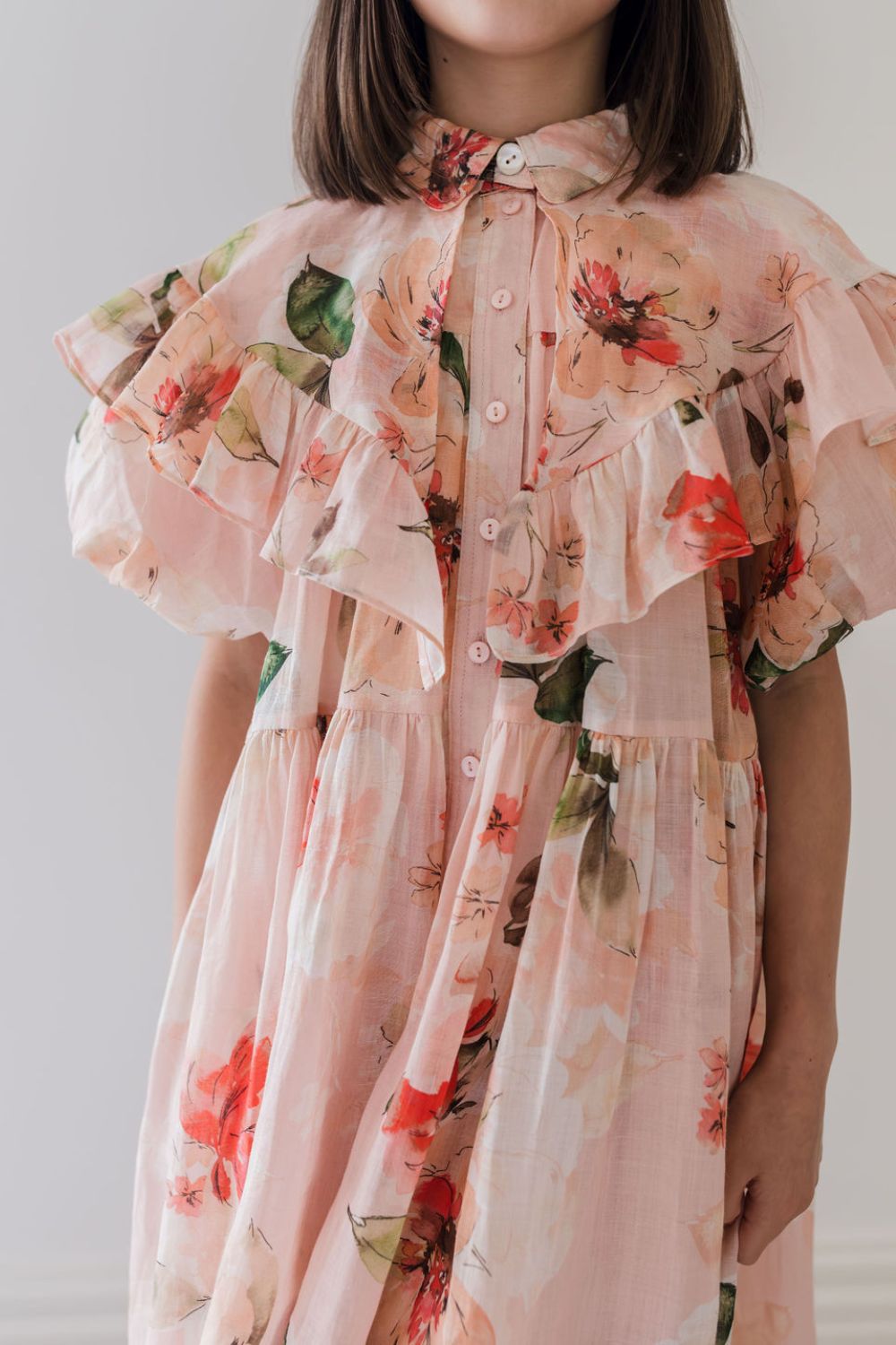 Linen Collar Dress - Peach Peony