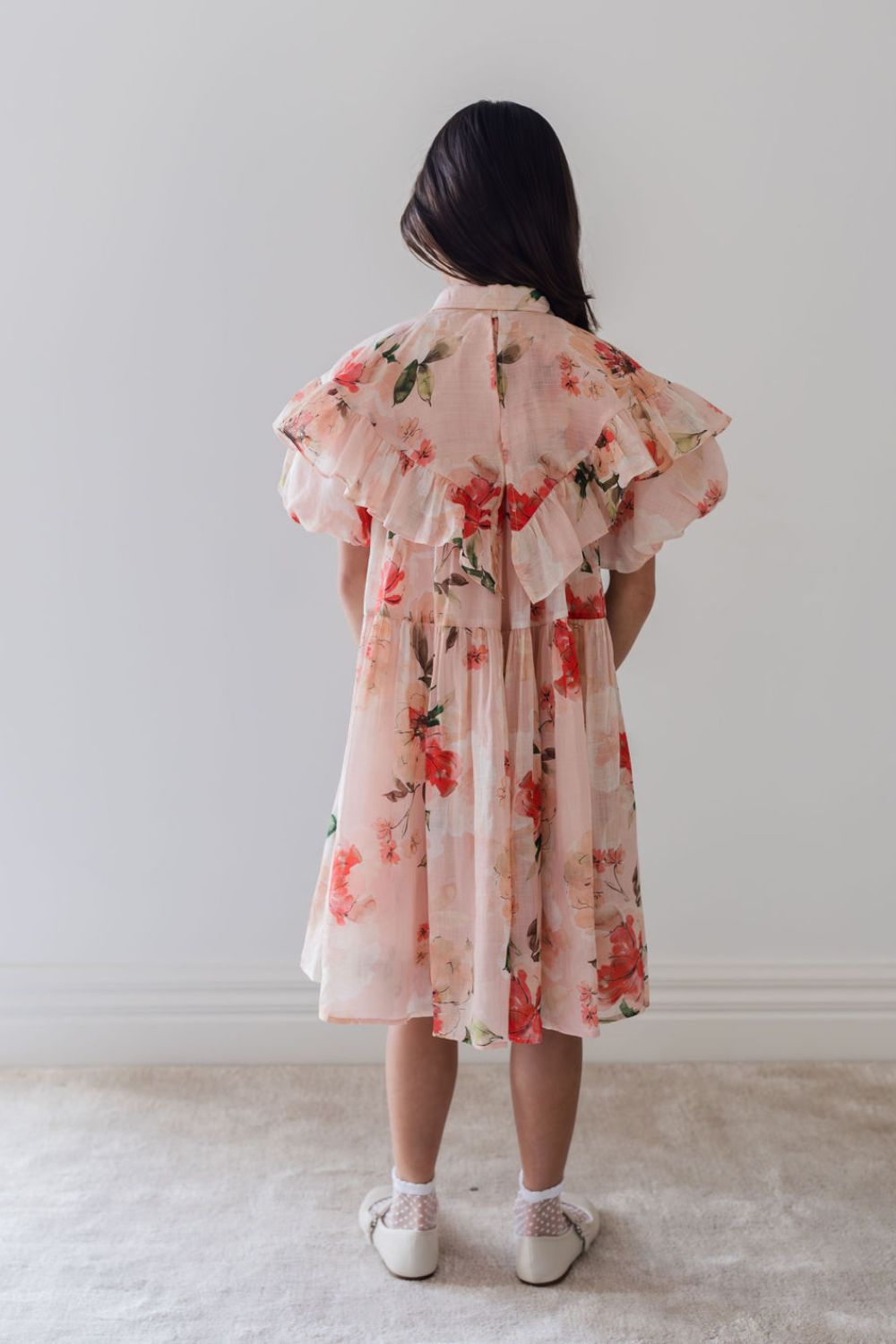 Linen Collar Dress - Peach Peony