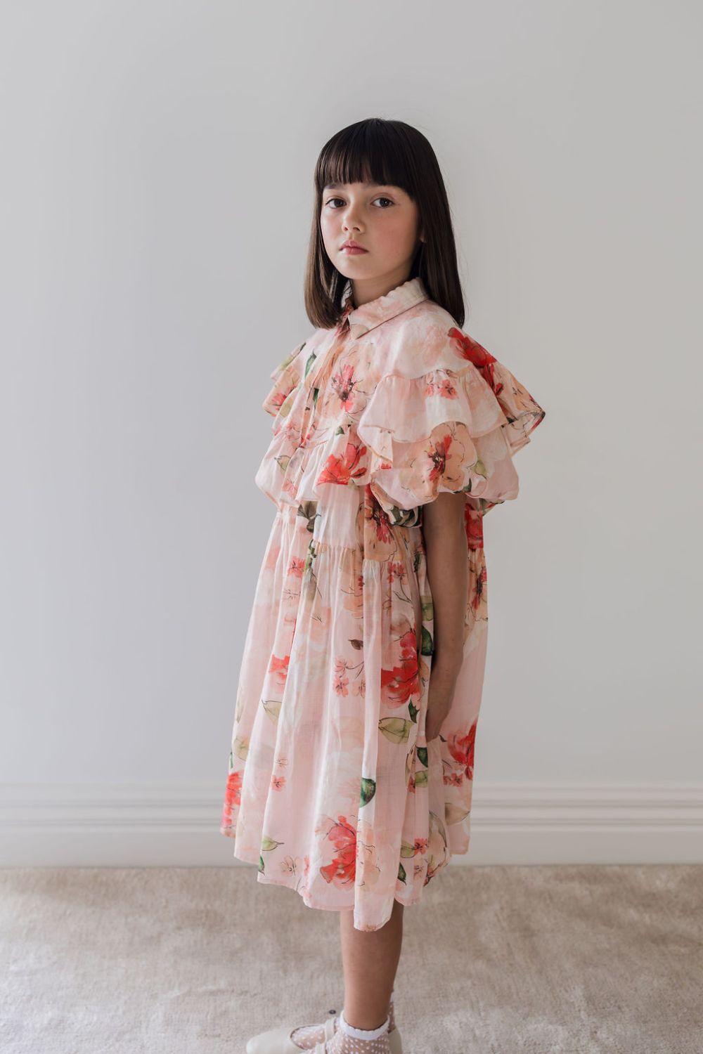 Linen Collar Dress - Peach Peony