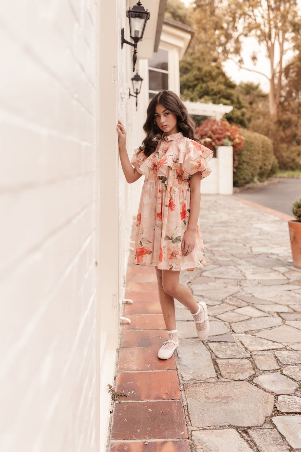 Linen Collar Dress - Peach Peony