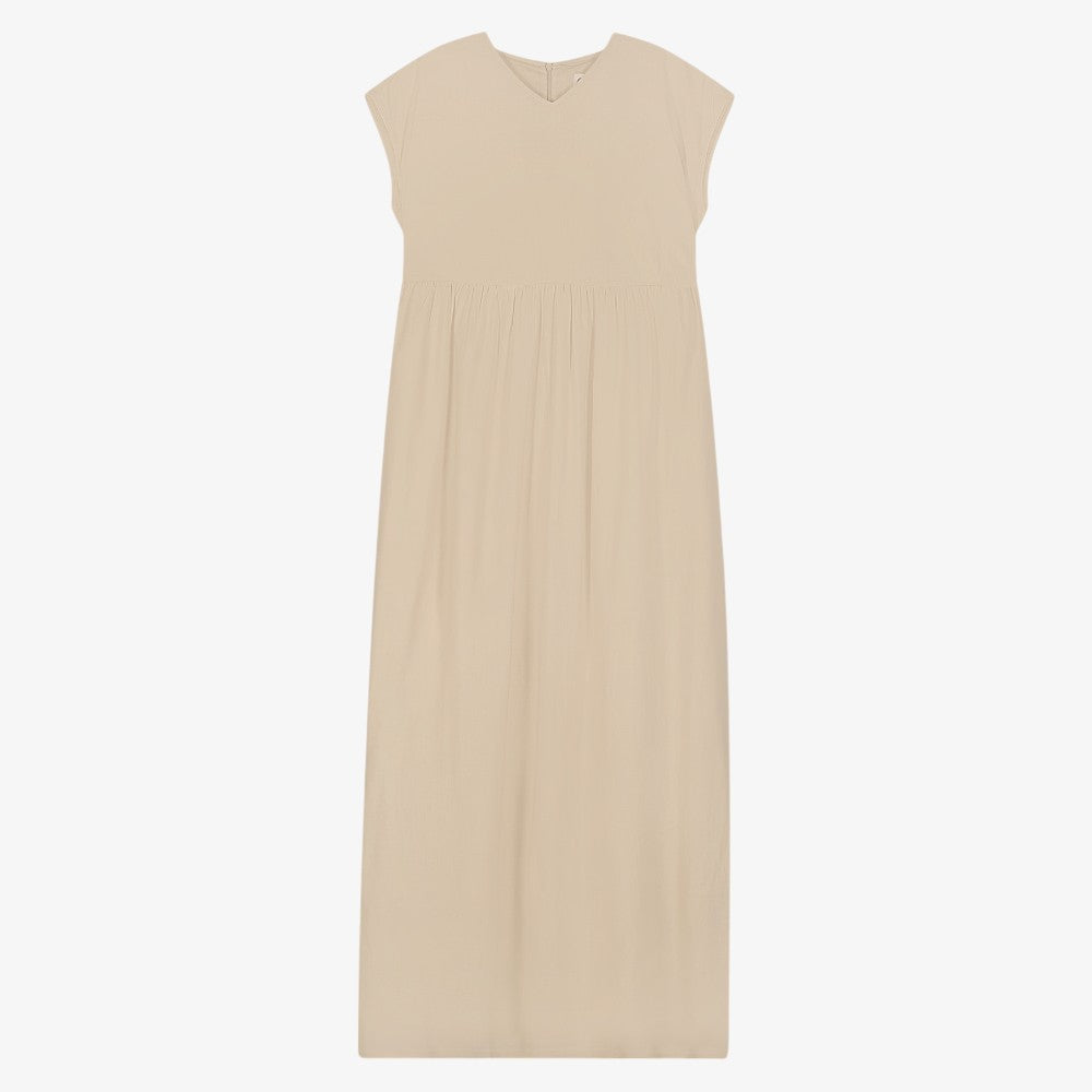V Neck Maxi Dress - Beige