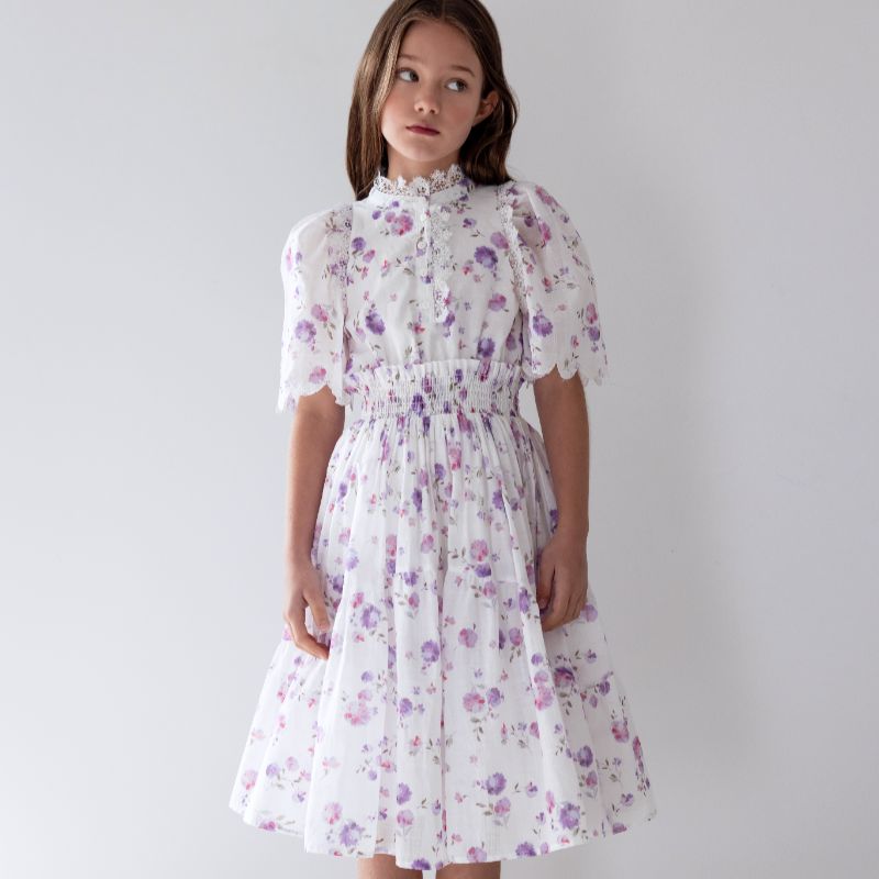 Floral Waisted Dress - Lilac
