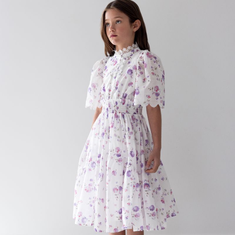 Floral Waisted Dress - Lilac