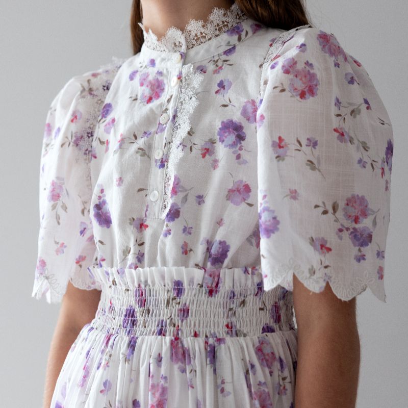 Floral Waisted Dress - Lilac