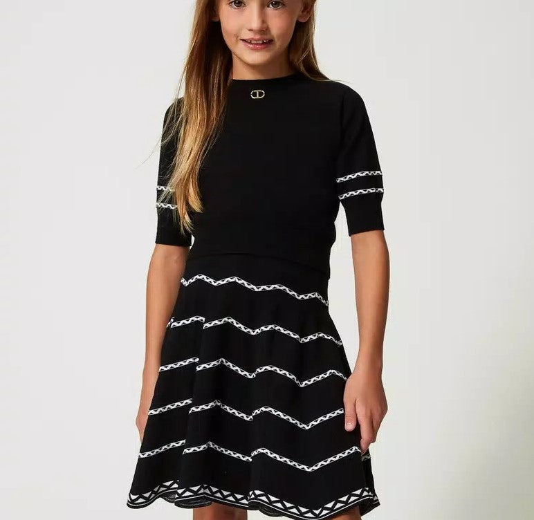 Twinset Long Skirt - Black-white