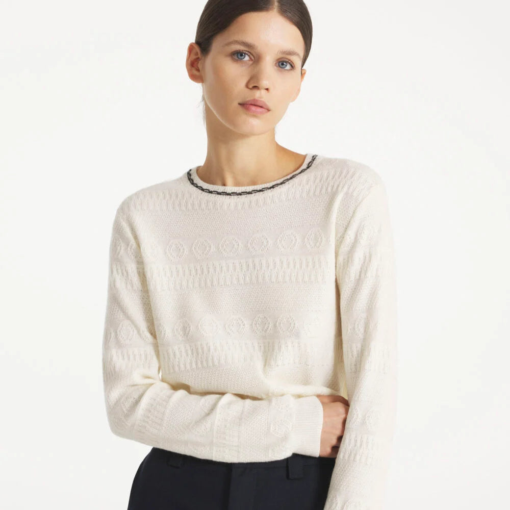 Stripe Neck Sweater - Off White