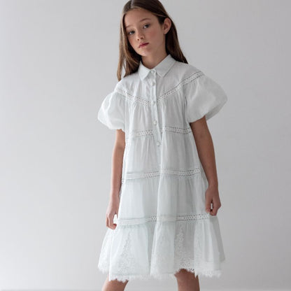 Lace Shirt Dress - Pale Blue