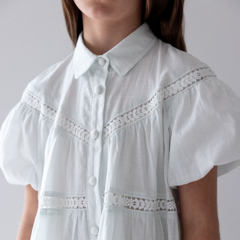 Lace Shirt Dress - Pale Blue