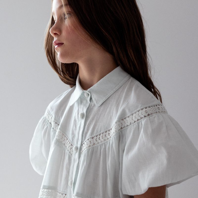 Lace Shirt Dress - Pale Blue