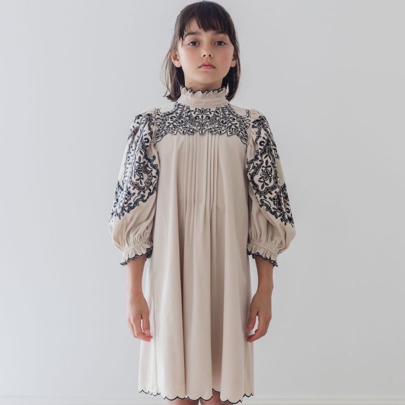 Embroidered Smock Dress - Nougat &amp; Black