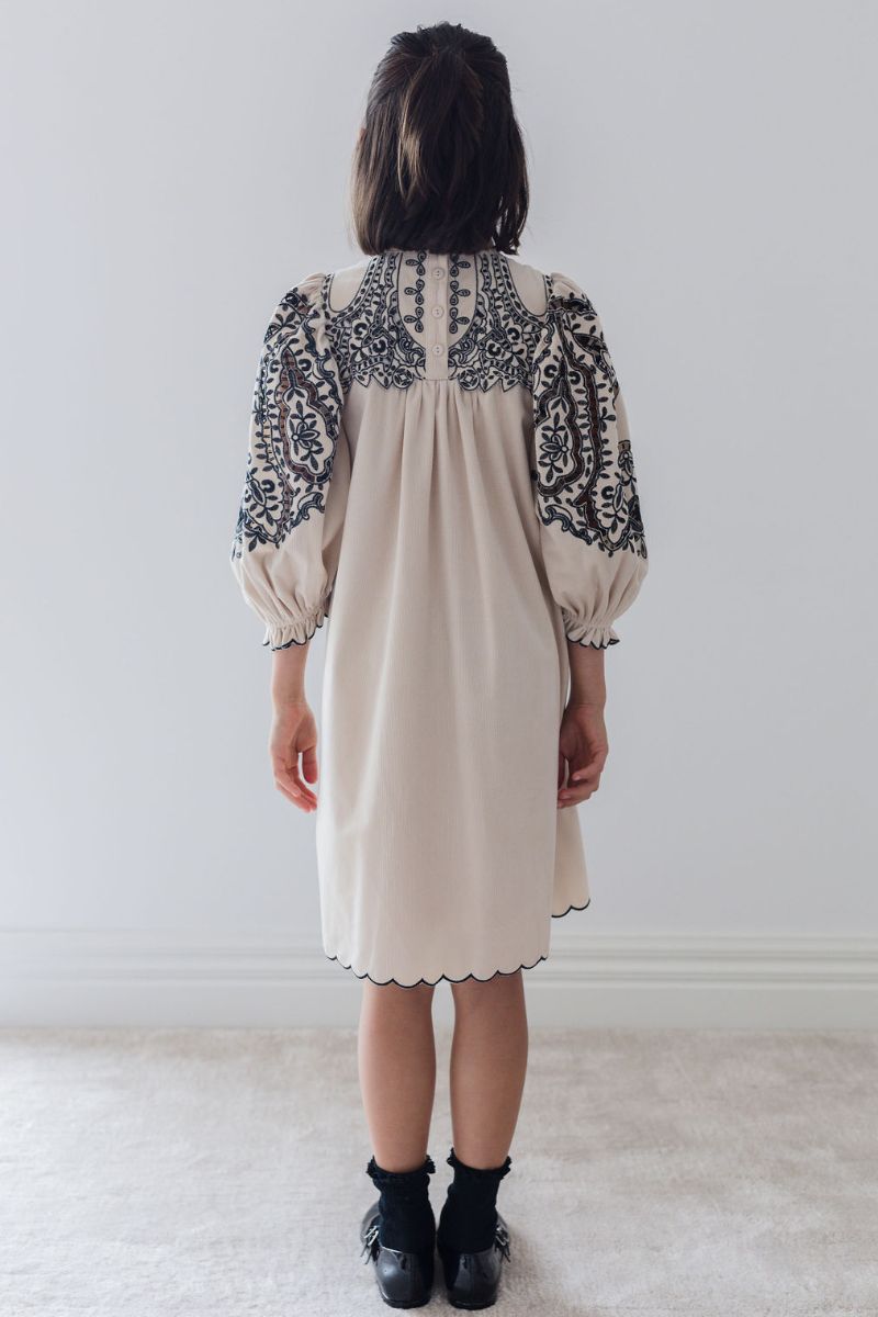 Embroidered Smock Dress - Nougat &amp; Black