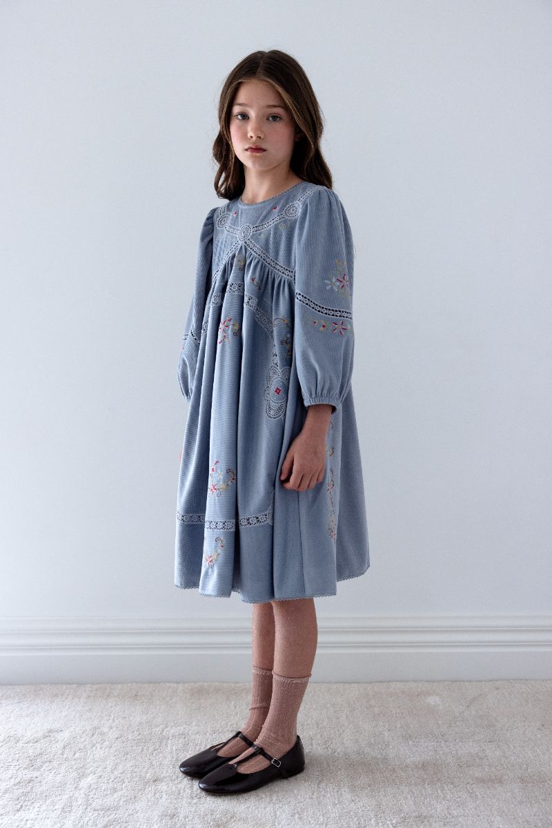 Cross Stitch Embroidered Dress - Blue