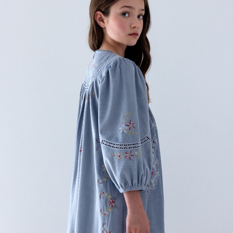 Cross Stitch Embroidered Dress - Blue
