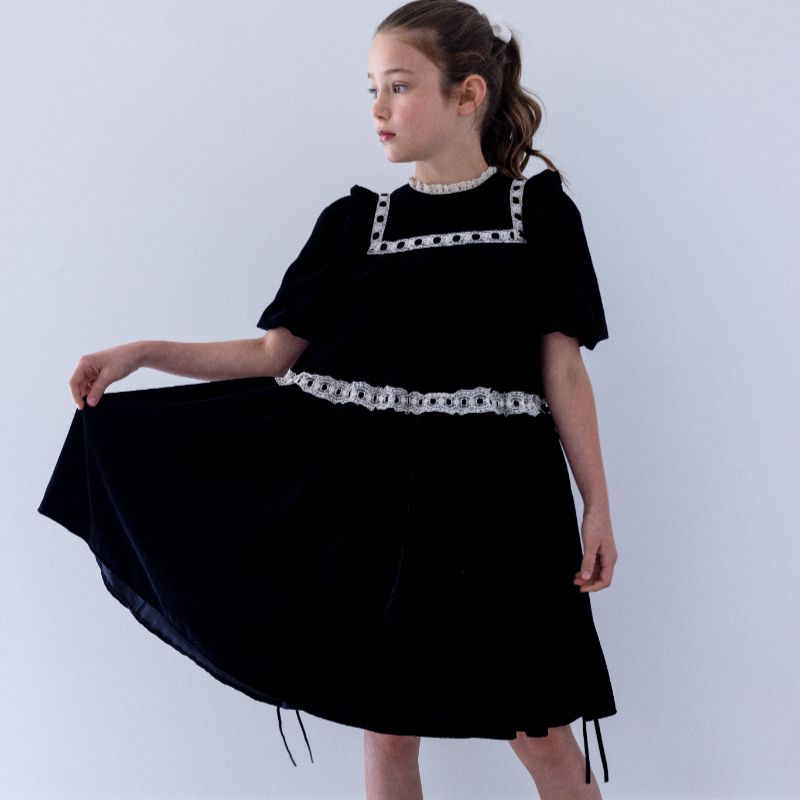 Ribbon Lace Dress - Black